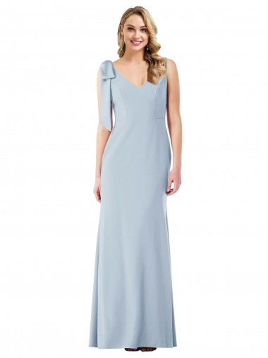 Stretch Crepe V-Neck V-Back Trumpet Light Sky Blue Semi Formal Evening Dress / Prom Dress / Bridesmaid Dress Derby