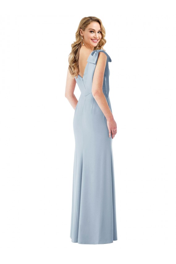 Stretch Crepe V-Neck V-Back Trumpet Light Sky Blue Semi Formal Evening Dress / Prom Dress / Bridesmaid Dress Derby