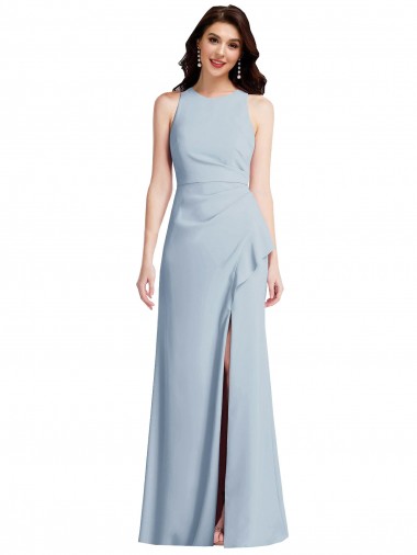 Stretch Crepe Halter Neck Trumpet Light Sky Blue Formal Dress / Bridesmaid Dress Derby