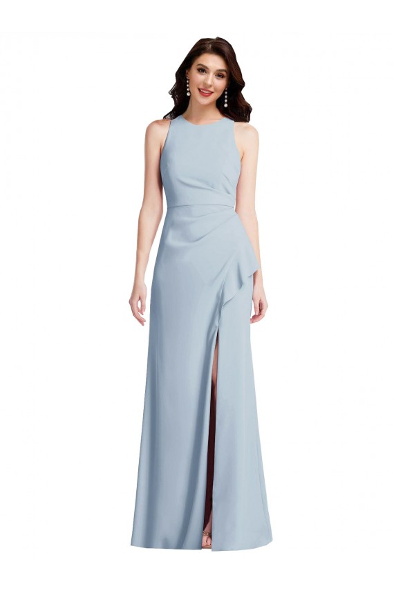 Stretch Crepe Halter Neck Trumpet Light Sky Blue Formal Dress / Bridesmaid Dress Derby