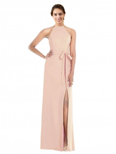 Stretch Crepe Halter Neck Open Back Trumpet Nude Formal Evening Gown / Prom Dress / Bridesmaid Dress Derby