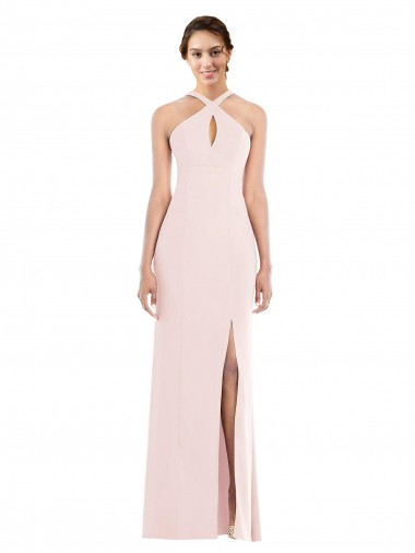 Stretch Crepe Halter Neck Low Back Trumpet Pink Formal Evening Gown / Prom Dress / Bridesmaid Dress Derby