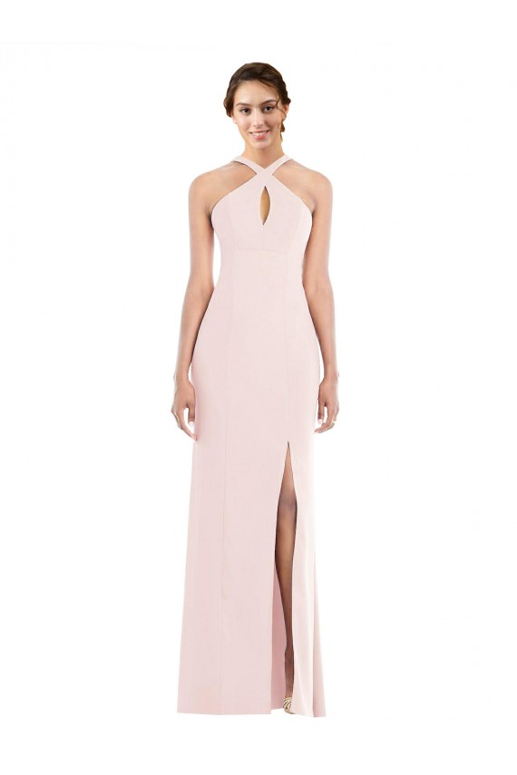 Stretch Crepe Halter Neck Low Back Trumpet Pink Formal Evening Gown / Prom Dress / Bridesmaid Dress Derby