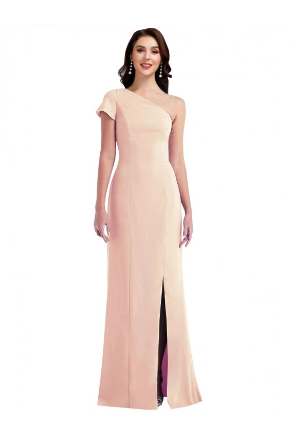 Stretch Crepe One Shoulder Trumpet Nude Formal Evening Gown / Prom Dress / Bridesmaid Dress Derby