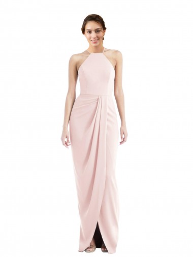Stretch Crepe Halter Neck Trumpet Pink Semi Formal Evening Dress / Prom Dress / Bridesmaid Dress Derby