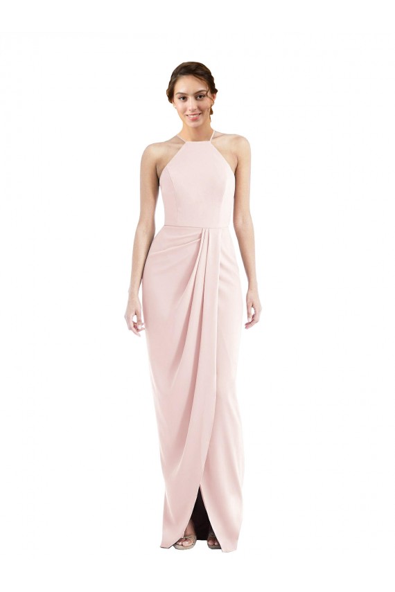 Stretch Crepe Halter Neck Trumpet Pink Semi Formal Evening Dress / Prom Dress / Bridesmaid Dress Derby
