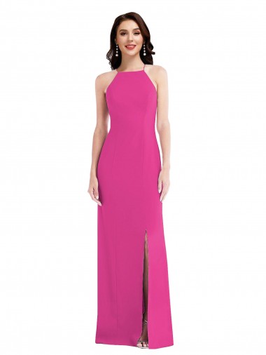Stretch Crepe High Neck Open Back Trumpet Fuchsia Formal Evening Gown / Prom Dress / Bridesmaid Dress Derby