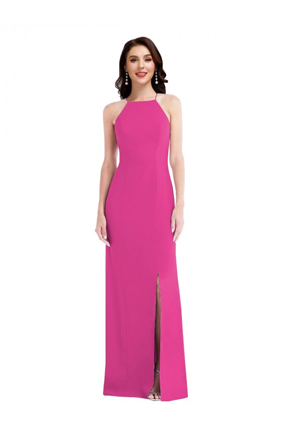 Stretch Crepe High Neck Open Back Trumpet Fuchsia Formal Evening Gown / Prom Dress / Bridesmaid Dress Derby