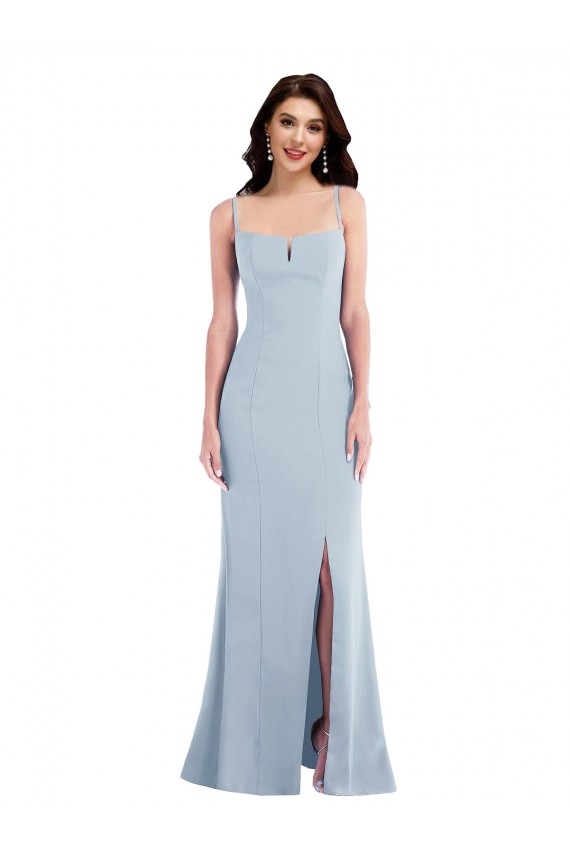 Stretch Crepe Spaghetti Straps Trumpet Light Sky Blue Formal Evening Gown / Prom Dress / Bridesmaid Dress Derby