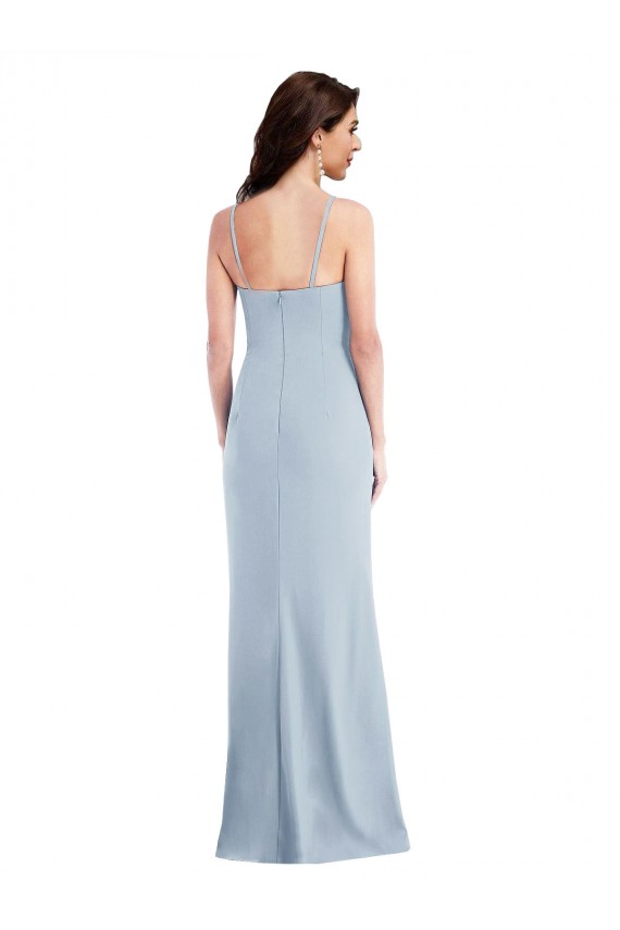 Stretch Crepe Spaghetti Straps Trumpet Light Sky Blue Formal Evening Gown / Prom Dress / Bridesmaid Dress Derby