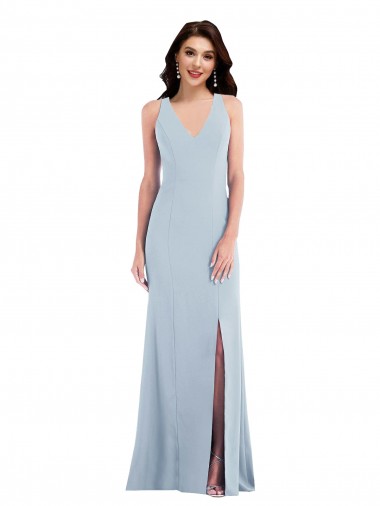 Stretch Crepe V-Neck Open Back Trumpet Light Sky Blue Evening Dress / Bridesmaid Dress Derby