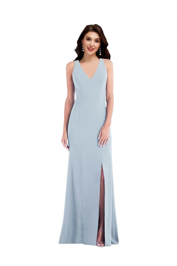 Stretch Crepe V-Neck Open Back Trumpet Light Sky Blue Evening Dress / Bridesmaid Dress Derby