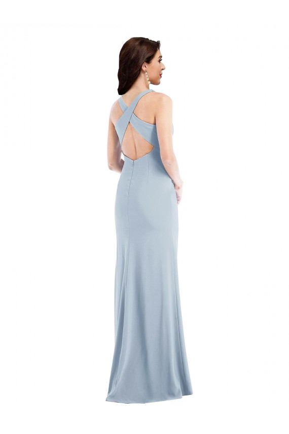 Stretch Crepe V-Neck Open Back Trumpet Light Sky Blue Evening Dress / Bridesmaid Dress Derby