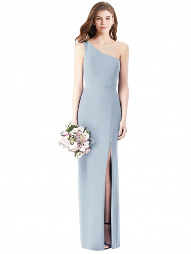 Stretch Crepe One Shoulder Trumpet Light Sky Blue Semi Formal Evening Dress / Prom Dress / Bridesmaid Dress Derby