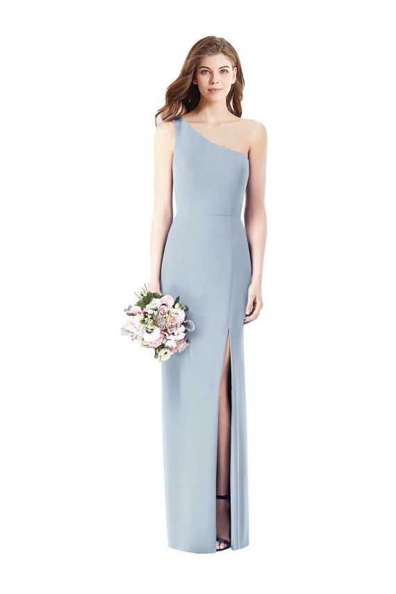 Stretch Crepe One Shoulder Trumpet Light Sky Blue Semi Formal Evening Dress / Prom Dress / Bridesmaid Dress Derby