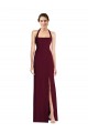 Stretch Crepe Halter Neck Open Back Trumpet Burgundy Gold Semi Formal Evening Dress / Prom Dress / Bridesmaid Dress Derby