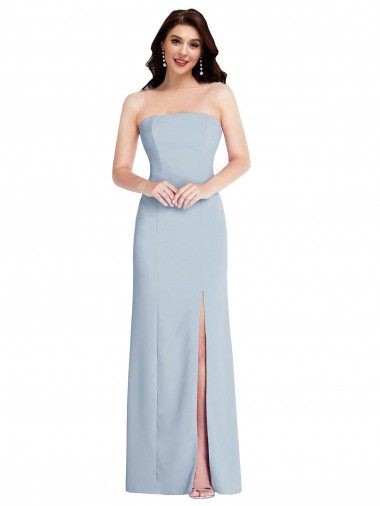 Stretch Crepe Strapless Low Back A-Line Light Sky Blue Formal Evening Gown / Prom Dress / Bridesmaid Dress Derby