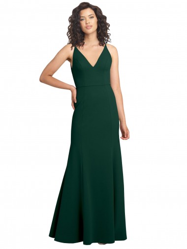Stretch Crepe V-Neck V-Back A-Line Midnight Green Formal Dress / Bridesmaid Dress Derby