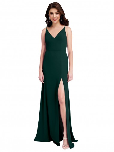 Stretch Crepe V-Neck V-Back A-Line Midnight Green Formal Evening Gown / Prom Dress / Bridesmaid Dress Derby