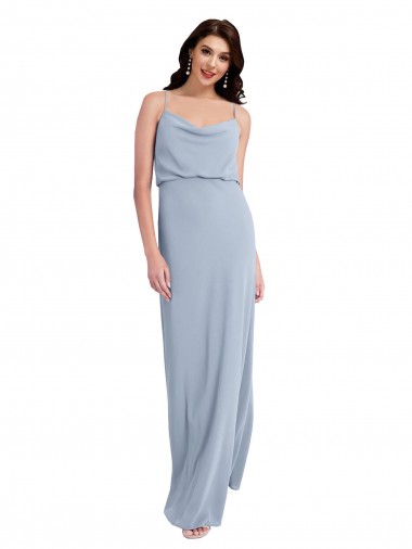 Stretch Crepe Cowl Neck V-Back Sheath Smoke Blue Formal Evening Gown / Prom Dress / Bridesmaid Dress Derby