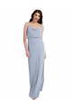 Stretch Crepe Cowl Neck V-Back Sheath Smoke Blue Formal Evening Gown / Prom Dress / Bridesmaid Dress Derby
