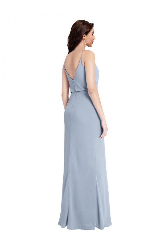 Stretch Crepe Cowl Neck V-Back Sheath Smoke Blue Formal Evening Gown / Prom Dress / Bridesmaid Dress Derby