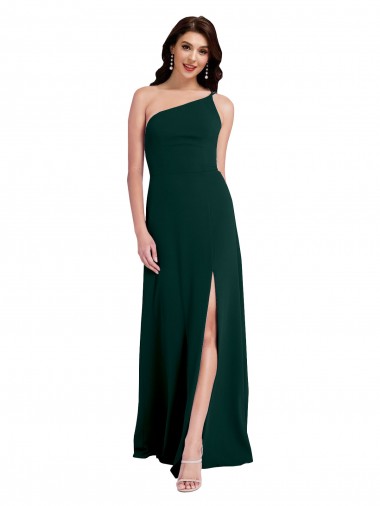 Stretch Crepe One Shoulder Open Back A-Line Midnight Green Formal Evening Gown / Prom Dress / Bridesmaid Dress Derby