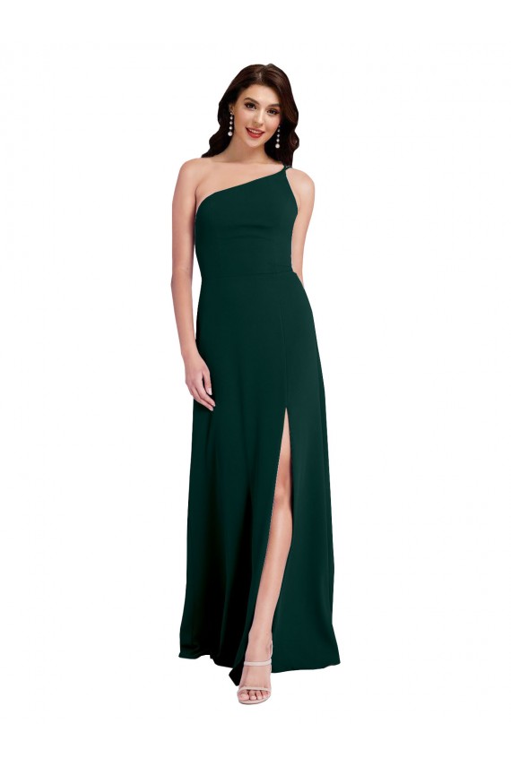 Stretch Crepe One Shoulder Open Back A-Line Midnight Green Formal Evening Gown / Prom Dress / Bridesmaid Dress Derby