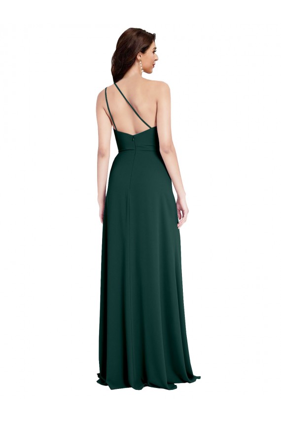 Stretch Crepe One Shoulder Open Back A-Line Midnight Green Formal Evening Gown / Prom Dress / Bridesmaid Dress Derby