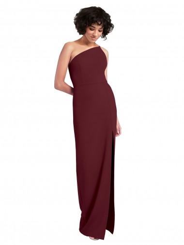 Stretch Crepe One Shoulder Sheath Burgundy Gold Formal Evening Gown / Prom Dress / Bridesmaid Dress Derby