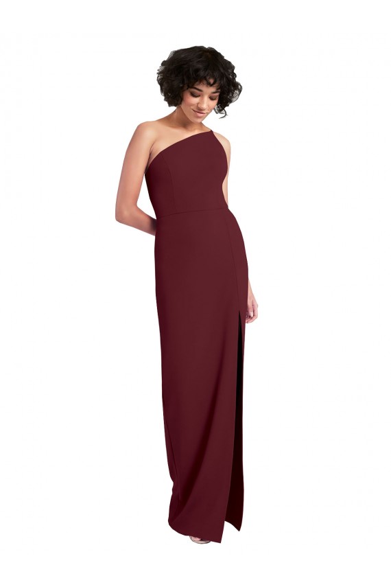 Stretch Crepe One Shoulder Sheath Burgundy Gold Formal Evening Gown / Prom Dress / Bridesmaid Dress Derby