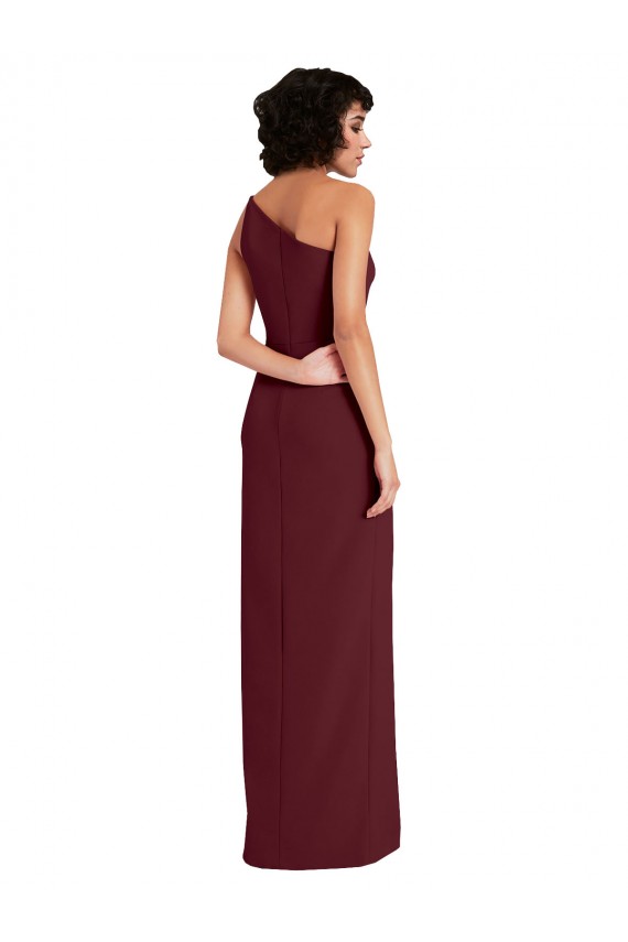 Stretch Crepe One Shoulder Sheath Burgundy Gold Formal Evening Gown / Prom Dress / Bridesmaid Dress Derby