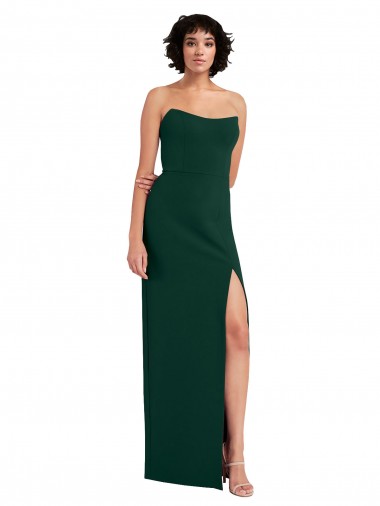 Stretch Crepe Strapless Low Back Sheath Midnight Green Formal Evening Gown / Prom Dress / Bridesmaid Dress Derby