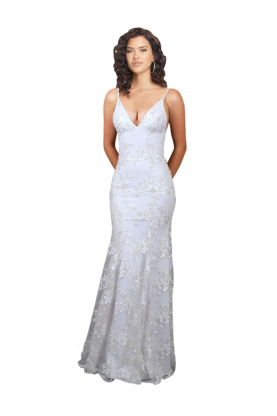 Stretch Crepe & Sequin Tulle High Neck Open Back Mermaid White Formal Evening Gown / Prom Dress / Bridesmaid Dress Derby