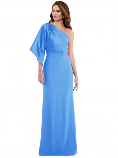 Stretch Crepe One Shoulder Trumpet Peacock Blue Semi Formal Evening Dress / Prom Dress / Bridesmaid Dress Derby