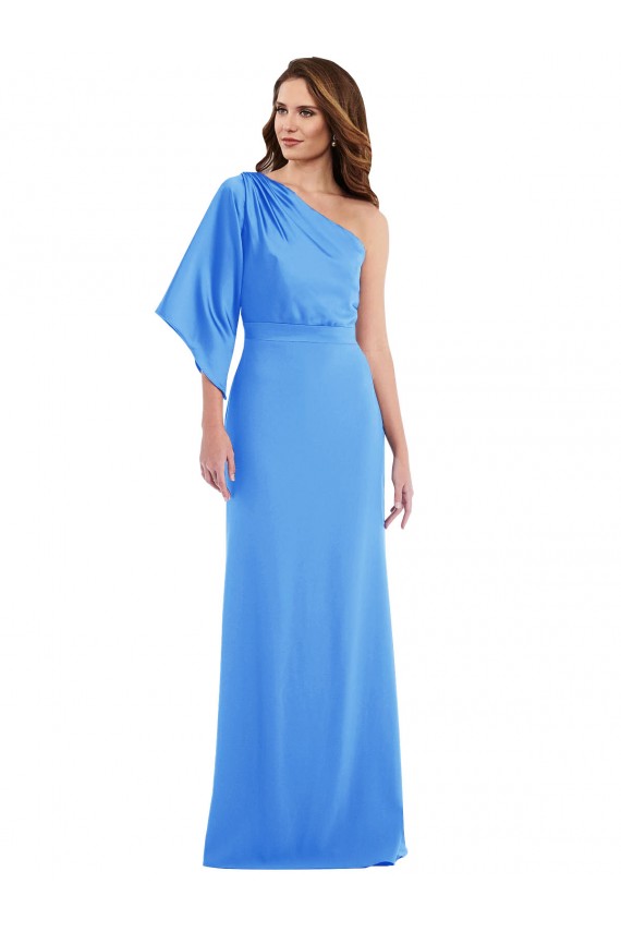 Stretch Crepe One Shoulder Trumpet Peacock Blue Semi Formal Evening Dress / Prom Dress / Bridesmaid Dress Derby