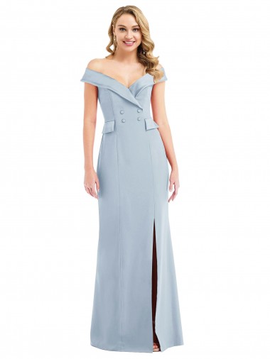 Stretch Crepe Off the Shoulder Trumpet Light Sky Blue Semi Formal Evening Dress / Prom Dress / Bridesmaid Dress Derby