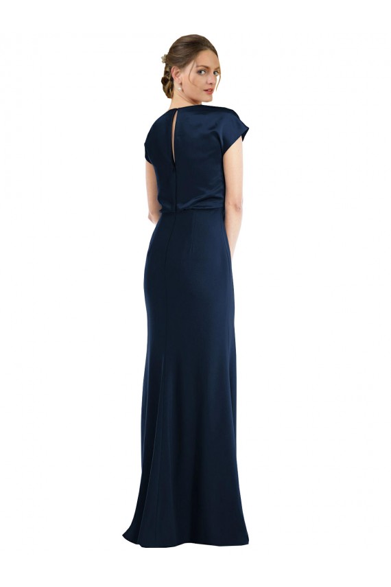 Stretch Crepe Off the Shoulder Keyhole Back Trumpet Dark Navy Formal Evening Gown / Prom Dress / Bridesmaid Dress Derby