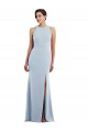 Stretch Crepe Jewel Neck Open Back Trumpet Light Sky Blue Formal Evening Gown / Prom Dress / Bridesmaid Dress Derby