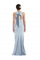 Stretch Crepe Jewel Neck Open Back Trumpet Light Sky Blue Formal Evening Gown / Prom Dress / Bridesmaid Dress Derby