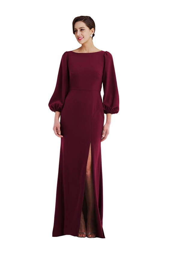 Stretch Crepe Bateau Neck Open Back Trumpet Burgundy Gold Formal Evening Gown / Prom Dress / Bridesmaid Dress Derby