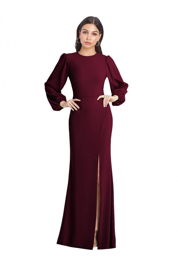 Stretch Crepe Bateau Neck Open Back Trumpet Burgundy Gold Formal Dress / Bridesmaid Dress Derby