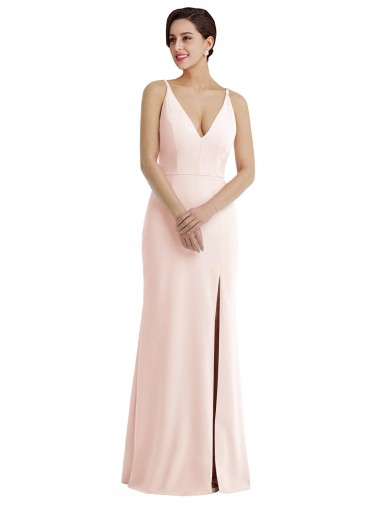 Stretch Crepe V-Neck V-Back Trumpet Pink Formal Evening Gown / Prom Dress / Bridesmaid Dress Derby