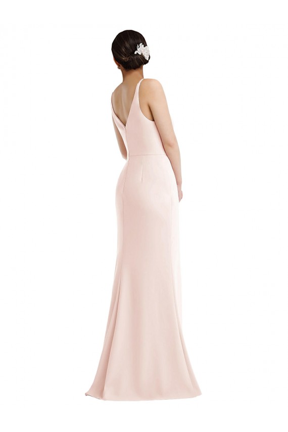 Stretch Crepe V-Neck V-Back Trumpet Pink Formal Evening Gown / Prom Dress / Bridesmaid Dress Derby