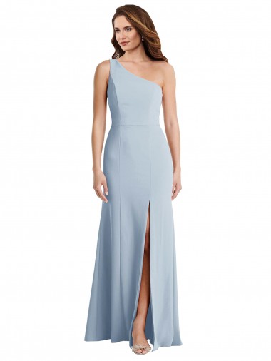Stretch Crepe One Shoulder Trumpet Light Sky Blue Formal Evening Gown / Prom Dress / Bridesmaid Dress Derby