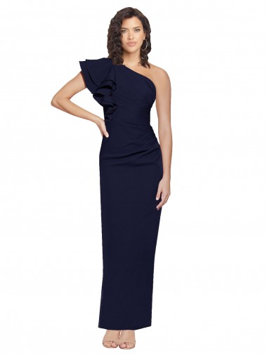 Stretch Crepe One Shoulder Sheath Dark Navy Formal Evening Gown / Prom Dress / Bridesmaid Dress Derby