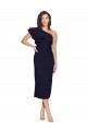 Stretch Crepe One Shoulder Midi Length Sheath Dark Navy Formal Evening Gown / Prom Dress / Bridesmaid Dress Derby