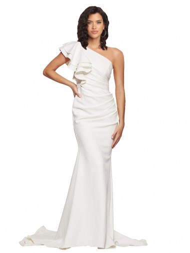 Stretch Crepe One Shoulder Sheath Ivory Semi Formal Evening Dress / Prom Dress / Bridesmaid Dress Derby