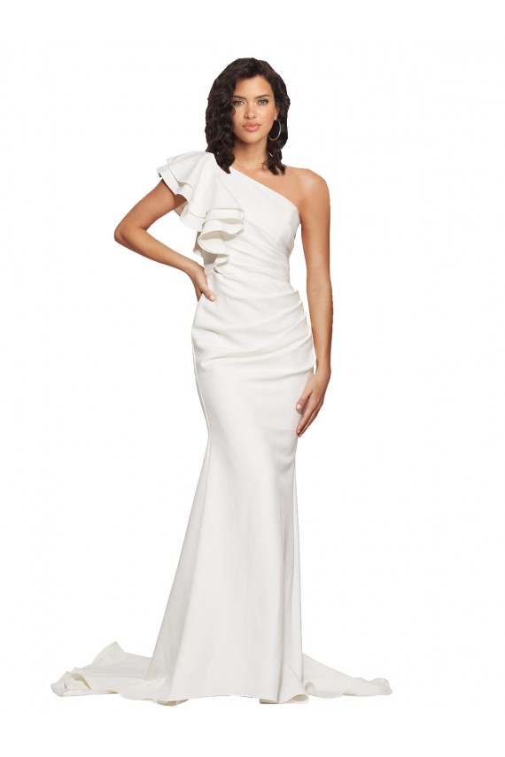 Stretch Crepe One Shoulder Sheath Ivory Semi Formal Evening Dress / Prom Dress / Bridesmaid Dress Derby