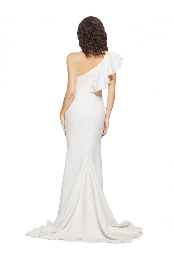 Stretch Crepe One Shoulder Sheath Ivory Semi Formal Evening Dress / Prom Dress / Bridesmaid Dress Derby
